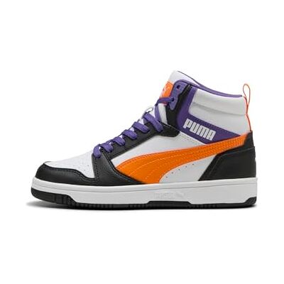 Puma Unisex Kinder Rebound V6 Mid Jr Sneaker, Weiß Orange Glo Schwarz, 36 EU Puma Unisex Kinder Rebound V6 Mid Jr Sneaker, Weiß Orange Glo Schwarz, 36 EU