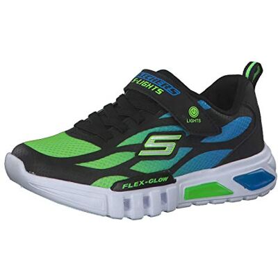 Skechers Boy's Flex-Glow Dezlom Trainers, Black Synthetic/ Textile/ Blue & Lime Trim, 35.5 EU Skechers Boy's Flex-Glow Dezlom Trainers, Black Synthetic/ Textile/ Blue & Lime Trim, 35.5 EU