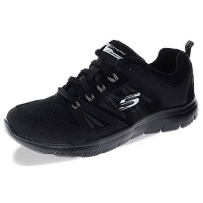 Skechers Damen Summits New World Sneaker, Black Leather Mesh Black Trim, 38.5 EU Skechers Damen Summits New World Sneaker, Black Leather Mesh Black Trim, 38.5 EU