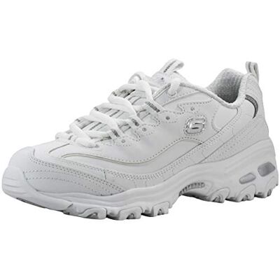 Skechers Damen D'Lites Fresh Start Turnschuhe, White Leather/Mesh/Silver Trim, 41 EU Weit Skechers Damen D'Lites Fresh Start Turnschuhe, White Leather/Mesh/Silver Trim, 41 EU Weit