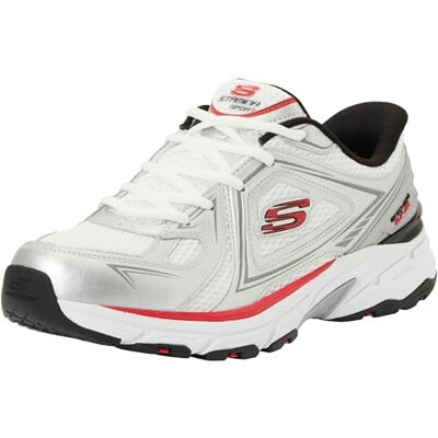 Skechers Herren Stamina Sport Kordae Slip-InTurnschuhe, White Leather/Silver Mesh/Red Pu, 48.5 EU Skechers Herren Stamina Sport Kordae Slip-InTurnschuhe, White Leather/Silver Mesh/Red Pu, 48.5 EU