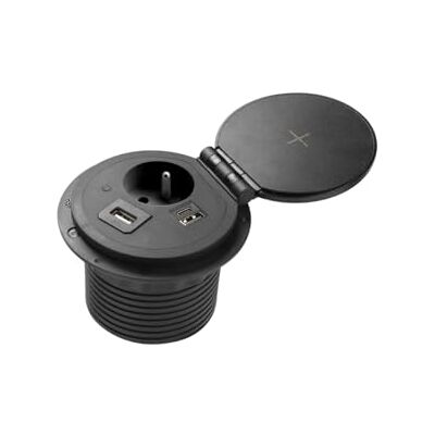 GTV Steckdose Charger Plus - 3 Steckdosen, Kabelloses Laden, Schwarz GTV Steckdose Charger Plus - 3 Steckdosen, Kabelloses Laden, Schwarz