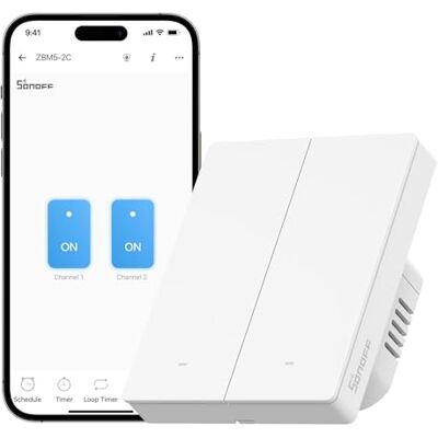 SONOFF Zigbee Smart Light Switch, Erfordert Zigbee Hub, Smart Switch, Ohne Nullleiter oder mit Nullleiter, APP Remote Control, Zigbee Switch ZBM5 80-Type,2-fach SONOFF Zigbee Smart Light Switch, Erfordert Zigbee Hub, Smart Switch, Ohne Nullleiter oder mit Nullleiter, APP Remote Control, Zigbee Switch ZBM5 80-Type,2-fach