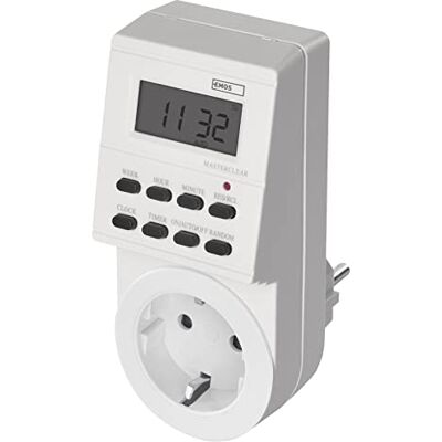 EMOS Digitale Zeitschaltuhr Schuko-Steckdose 8 konfigurierbare Programme Akku-Backup 3680 W Sommerzeit-Wechsel IP20 für Innenbereich weiß EMOS Digitale Zeitschaltuhr Schuko-Steckdose 8 konfigurierbare Programme Akku-Backup 3680 W Sommerzeit-Wechsel IP20 für Innenbereich weiß