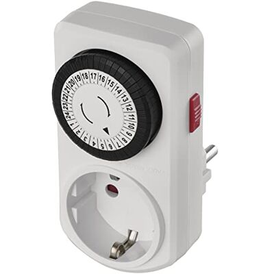 EMOS Mechanische Zeitschaltuhr Schuko mit Schalter, programmierbare Indoor Steckdose mit 48 Zyklen je 30 Minuten, erhöhter Berührungsschutz, Weiß EMOS Mechanische Zeitschaltuhr Schuko mit Schalter, programmierbare Indoor Steckdose mit 48 Zyklen je 30 Minuten, erhöhter Berührungsschutz, Weiß
