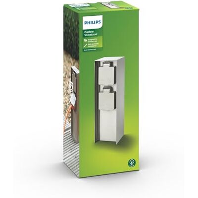 Philips Rock Outdoor Doppelsteckdose, wetterfeste Steckdose mit 2 Steckern, optimale Stromversorgung für LED Beleuchtung im Außenbereich, Edelstahl Philips Rock Outdoor Doppelsteckdose, wetterfeste Steckdose mit 2 Steckern, optimale Stromversorgung für LED Beleuchtung im Außenbereich, Edelstahl