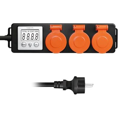 Logilink EM0008 Außensteckdosenleiste 3-fach mit Energiekostenmesser, 2.0" LCD und Schutzklappen Logilink EM0008 Außensteckdosenleiste 3-fach mit Energiekostenmesser, 2.0" LCD und Schutzklappen