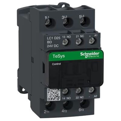 Schneider Electric TeSys Control Leistungsschütz LC1D, 3-polig, +1S+1Ö, 11kW, 25A, 400V AC3, Spule 24V DC, Artikelnummer LC1D25BD Schneider Electric TeSys Control Leistungsschütz LC1D, 3-polig, +1S+1Ö, 11kW, 25A, 400V AC3, Spule 24V DC, Artikelnummer LC1D25BD