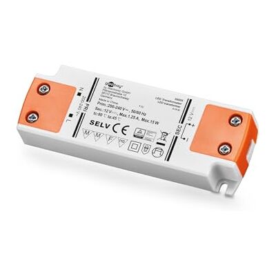 goobay 30005 LED Trafo 230V auf 12V LED Spot Transformator 15W Gesamtlast Treiber DC Gleichspannung Driver 12V Trafo kein Flackern, Weiß/Orange goobay 30005 LED Trafo 230V auf 12V LED Spot Transformator 15W Gesamtlast Treiber DC Gleichspannung Driver 12V Trafo kein Flackern, Weiß/Orange