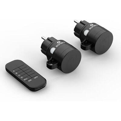 Sonero Funksteckdosen mit Fernbedienung Aussen, Outdoor Set, 2300 Watt, 230V, 2 x Steckdose mit Funkfernbedienung, IP44, 30m Reichweite, Stromsparen, Schwarz Sonero Funksteckdosen mit Fernbedienung Aussen, Outdoor Set, 2300 Watt, 230V, 2 x Steckdose mit Funkfernbedienung, IP44, 30m Reichweite, Stromsparen, Schwarz