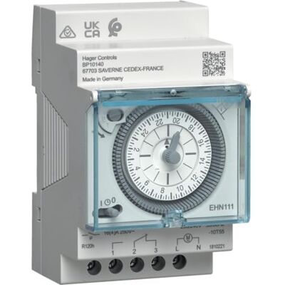Hager EHN111 Zeitschaltuhr - Elektromechanisch mit 200h Reserve Hager EHN111 Zeitschaltuhr - Elektromechanisch mit 200h Reserve