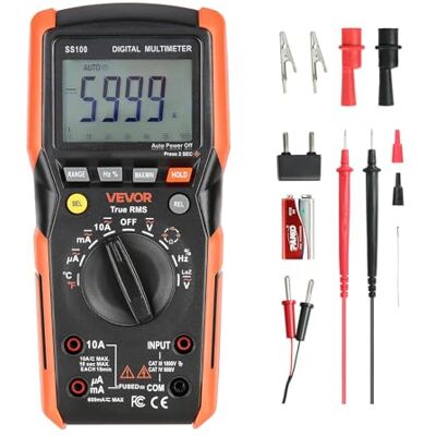 VEVOR Digitalmultimeter, 6000-Count TRMS DC/AC-Voltmeter-Stromtester, automatischer Bereichswahl für Strom, Spannung, Widerstand, Kapazität, Temperatur, Dioden, Durchgang, niedrige Impedanzmessung VEVOR Digitalmultimeter, 6000-Count TRMS DC/AC-Voltmeter-Stromtester, automatischer Bereichswahl für Strom, Spannung, Widerstand, Kapazität, Temperatur, Dioden, Durchgang, niedrige Impedanzmessung