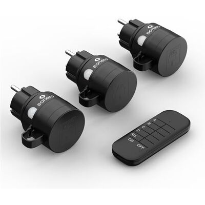 Sonero Funksteckdosen mit Fernbedienung Aussen, Outdoor Set, 2300 Watt, 230V, 3 x Steckdose mit Funkfernbedienung, IP44, 30m Reichweite, Stromsparen, Schwarz Sonero Funksteckdosen mit Fernbedienung Aussen, Outdoor Set, 2300 Watt, 230V, 3 x Steckdose mit Funkfernbedienung, IP44, 30m Reichweite, Stromsparen, Schwarz