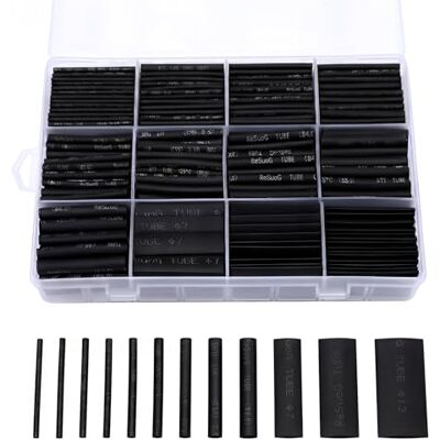 Vinabo Schrumpfschlauch Set 900 Stück, 2:1 Schrumpfverhältnis, 12 Größen von 1mm bis 13mm, 45mm Länge, PE-Schrumpfschlauch für Kabelisolierung, Drahtverbindungen und Reparaturen – Schwarz Vinabo Schrumpfschlauch Set 900 Stück, 2:1 Schrumpfverhältnis, 12 Größen von 1mm bis 13mm, 45mm Länge, PE-Schrumpfschlauch für Kabelisolierung, Drahtverbindungen und Reparaturen – Schwarz