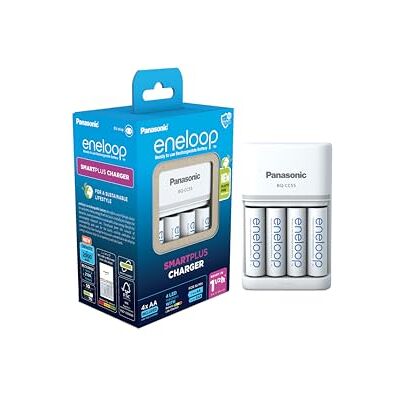 eneloop SmartPlus-Ladegerät für 1–4 AA/AAA NI-MH-Akkus, mit 4 AA/Mignon-Akkus mit verbesserter Kapazität und 10 Sicherheitsfunktionen eneloop SmartPlus-Ladegerät für 1–4 AA/AAA NI-MH-Akkus, mit 4 AA/Mignon-Akkus mit verbesserter Kapazität und 10 Sicherheitsfunktionen