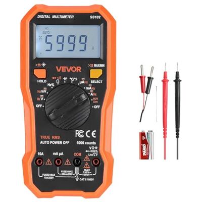 VEVOR Digitalmultimeter, 6000-Count TRMS DC/AC Voltmeter Stromtester, NCV-Multimeter für Strom, Spannung, Widerstand, Tastverhältnis, Temperatur, Dioden, Kontinuitätstest mit stromführendem Draht VEVOR Digitalmultimeter, 6000-Count TRMS DC/AC Voltmeter Stromtester, NCV-Multimeter für Strom, Spannung, Widerstand, Tastverhältnis, Temperatur, Dioden, Kontinuitätstest mit stromführendem Draht