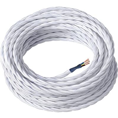 AMARCORDS Textilkabel für Lampen WEISS, geflochten, Seide, 10 Meter, mit Erdung 3x0,75 Stoffkabel mit farbigem vintage Stoff überzogen für Kronleuchter, Wandlampen und Lampenschirme AMARCORDS Textilkabel für Lampen WEISS, geflochten, Seide, 10 Meter, mit Erdung 3x0,75 Stoffkabel mit farbigem vintage Stoff überzogen für Kronleuchter, Wandlampen und Lampenschirme