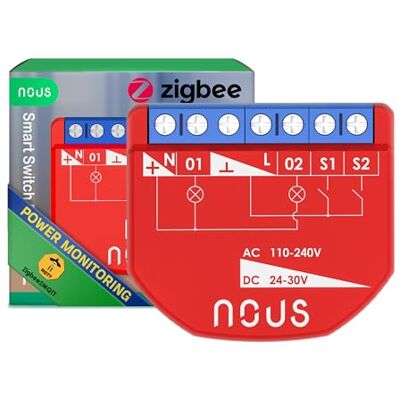 NOUS ZigBee Smart Switch Module mit Leistungsmessung, 2 Kanäle, AC 16A/DC 10A, ZigBee 3.0 Hub erforderlich, Kompatibel mit Alexa, Google Assistant, Home Assistant, Tuya Smart Life App NOUS ZigBee Smart Switch Module mit Leistungsmessung, 2 Kanäle, AC 16A/DC 10A, ZigBee 3.0 Hub erforderlich, Kompatibel mit Alexa, Google Assistant, Home Assistant, Tuya Smart Life App