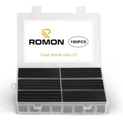 Romon 180 Stück Schrumpfschlauch Set Schwarz, Schrumpfschlauch Sortiment, Wärmeschrumpfschlauch Set, Heat Shrink Tube, Isolierschlauch für Kabel, 7 Größen, 3:1 Schrumpfverhältnis Romon 180 Stück Schrumpfschlauch Set Schwarz, Schrumpfschlauch Sortiment, Wärmeschrumpfschlauch Set, Heat Shrink Tube, Isolierschlauch für Kabel, 7 Größen, 3:1 Schrumpfverhältnis