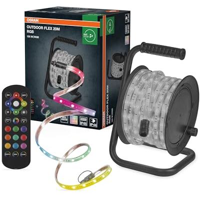 Osram Outdoor Flex RGB LED Streifen 20M IP65, inkl. Fernbedienung, bis 50 m erweiterbar, mit Kabeltrommel, Anschlusskabel, Zubehör Osram Outdoor Flex RGB LED Streifen 20M IP65, inkl. Fernbedienung, bis 50 m erweiterbar, mit Kabeltrommel, Anschlusskabel, Zubehör