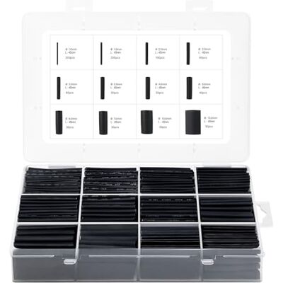 Oderra Schrumpfschläuche, Schwarz, 900 Stück, Schrumpfschlauch für elektrische Kabelisolierung, 12 Größen, 2:1 Kontraktionsverhältnis, Kabelschutz Oderra Schrumpfschläuche, Schwarz, 900 Stück, Schrumpfschlauch für elektrische Kabelisolierung, 12 Größen, 2:1 Kontraktionsverhältnis, Kabelschutz