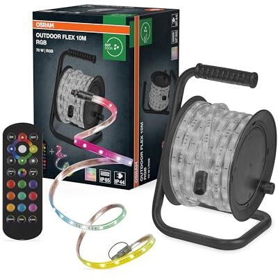 Osram Outdoor Flex RGB LED Streifen 10M IP65, inkl. Fernbedienung, bis 50 m erweiterbar, mit Kabeltrommel, Anschlusskabel, Zubehör Osram Outdoor Flex RGB LED Streifen 10M IP65, inkl. Fernbedienung, bis 50 m erweiterbar, mit Kabeltrommel, Anschlusskabel, Zubehör