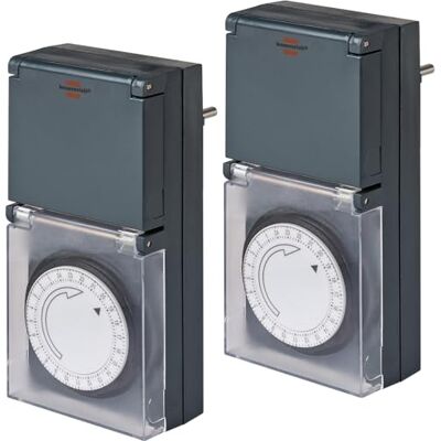 Brennenstuhl 2er Set Zeitschaltuhr MZ 44, mechanische Timer-Steckdose (Tages-Zeitschaltuhr, IP44 geschützt, mit erhöhtem Berührungsschutz & Schutzabdeckung) grau Brennenstuhl 2er Set Zeitschaltuhr MZ 44, mechanische Timer-Steckdose (Tages-Zeitschaltuhr, IP44 geschützt, mit erhöhtem Berührungsschutz & Schutzabdeckung) grau
