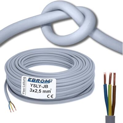 EBROM 10 Meter flexibles Verlegekabel 3x2,5 mm² hochflexibles Kabel in grau, 3-adrig: braun blau grün/gelb, Länge: 10 m, 3x2,5 mm² EBROM 10 Meter flexibles Verlegekabel 3x2,5 mm² hochflexibles Kabel in grau, 3-adrig: braun blau grün/gelb, Länge: 10 m, 3x2,5 mm²