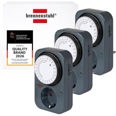 Brennenstuhl 3er Set Zeitschaltuhr MZ 20, mechanische Timer-Steckdose (Tages-Zeitschaltuhr mit erhöhtem Berührungsschutz) grau Brennenstuhl 3er Set Zeitschaltuhr MZ 20, mechanische Timer-Steckdose (Tages-Zeitschaltuhr mit erhöhtem Berührungsschutz) grau
