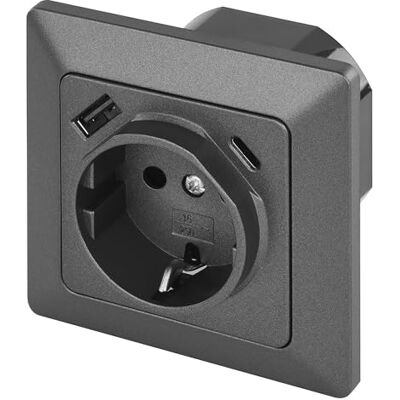 EMOS Unterputz-Steckdose mit USB-A und USB-C Port in Schuko-Standard Schutzkontaktsteckdose mit 2xAnschluss 5V/3A für Handy oder Smartphone Laden 250V Steckdose und PD Fast Charge schwarz EMOS Unterputz-Steckdose mit USB-A und USB-C Port in Schuko-Standard Schutzkontaktsteckdose mit 2xAnschluss 5V/3A für Handy oder Smartphone Laden 250V Steckdose und PD Fast Charge schwarz