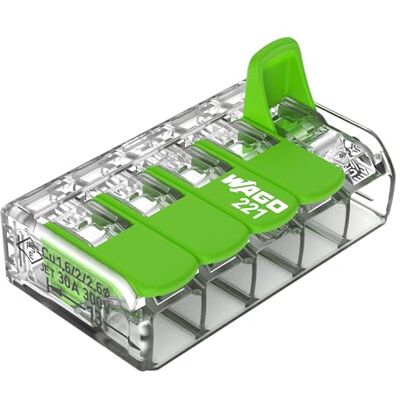 WAGO Green Range Klemme 5-Leiter I bis 6mm² I Verbindungsklemme 5 Leiter mit Hebeln für alle Leiterarten steckbar I 221-625 I 6 Stück WAGO Green Range Klemme 5-Leiter I bis 6mm² I Verbindungsklemme 5 Leiter mit Hebeln für alle Leiterarten steckbar I 221-625 I 6 Stück