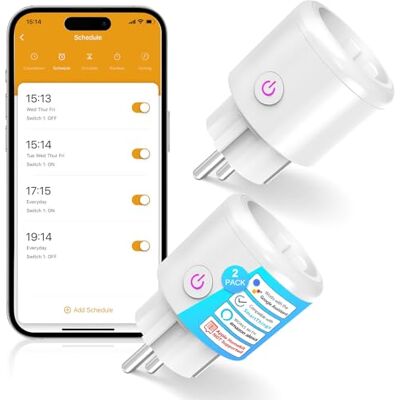 SURFOU WLAN Steckdose mit Strommessgerät, Smart Home Zeitschaltuhr Steckdose, 2.4 GHz WiFi Smart Plug Funktioniert mit Alexa, Google Home, Sprachsteuerung, Fernzugriff, Kein Hub Notwendig, 2 Packs SURFOU WLAN Steckdose mit Strommessgerät, Smart Home Zeitschaltuhr Steckdose, 2.4 GHz WiFi Smart Plug Funktioniert mit Alexa, Google Home, Sprachsteuerung, Fernzugriff, Kein Hub Notwendig, 2 Packs