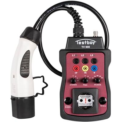 Testboy TV 900 Ladesäulenadapter zur Prüfung von Typ-2 Ladesäulen (Installationstester oder Multimeter anschließbar, integrierte LED, eingebaute Schuko-Steckdose mit Phasenumschaltung), Schwarz/Rot Testboy TV 900 Ladesäulenadapter zur Prüfung von Typ-2 Ladesäulen (Installationstester oder Multimeter anschließbar, integrierte LED, eingebaute Schuko-Steckdose mit Phasenumschaltung), Schwarz/Rot