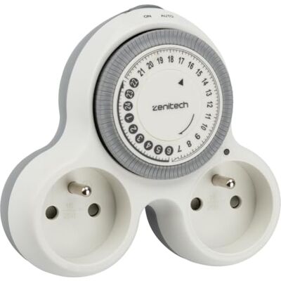 Zenitech Bolea – Biplite programmierbar 2 x 16 A mit mechanischer Zeitschaltuhr 15 Minuten – Leistung 3680 W – eine permanente Steckdose und eine programmierbare Steckdose – LED-Anzeige Zenitech Bolea – Biplite programmierbar 2 x 16 A mit mechanischer Zeitschaltuhr 15 Minuten – Leistung 3680 W – eine permanente Steckdose und eine programmierbare Steckdose – LED-Anzeige