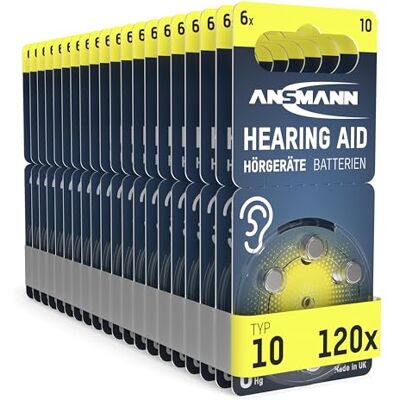 Ansmann 120x Hörgerätebatterien Typ 10 Gelb PR70 P10 Zink-Luft Batterien Sparpack für Hörhilfen, Kompatibel mit A10, DA10 und 10AE, Quecksilberfrei, Made in Germany, LGA-geprüfte Qualität Ansmann 120x Hörgerätebatterien Typ 10 Gelb PR70 P10 Zink-Luft Batterien Sparpack für Hörhilfen, Kompatibel mit A10, DA10 und 10AE, Quecksilberfrei, Made in Germany, LGA-geprüfte Qualität
