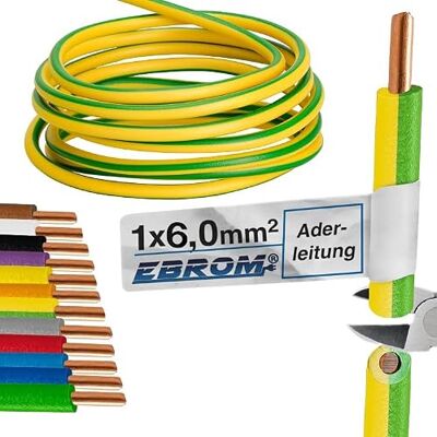 EBROM Erdungskabel Aderleitung starr H07V-U 6 mm² (1 x 6 mm2) grün/gelb (gnge) – in vielen verschiedenen Längen lieferbar ab 5 Meter bis 150 Meter Ihre Länge: 5 Meter EBROM Erdungskabel Aderleitung starr H07V-U 6 mm² (1 x 6 mm2) grün/gelb (gnge) – in vielen verschiedenen Längen lieferbar ab 5 Meter bis 150 Meter Ihre Länge: 5 Meter