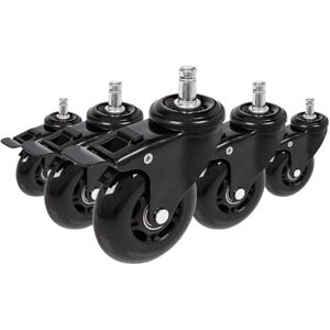 hjh OFFICE 729400 Bürostuhlrollen ROLO SKATE Schwarz 5 x Hartbodenrollen 11 mm x 75 mm mit Feststellbremse hjh OFFICE 729400 Bürostuhlrollen ROLO SKATE Schwarz 5 x Hartbodenrollen 11 mm x 75 mm mit Feststellbremse