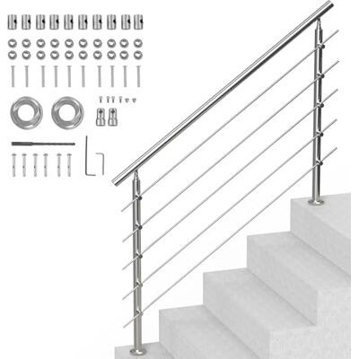 VEVOR Handläufe für Außentreppen, 150 cm Länge, 5 Querstangen, Treppenhandlauf-Set, Übergangsgeländer aus Edelstahl mit Montagesatz, doppelsäulige Treppenhandläufe für Senioren, Veranda und Terrasse VEVOR Handläufe für Außentreppen, 150 cm Länge, 5 Querstangen, Treppenhandlauf-Set, Übergangsgeländer aus Edelstahl mit Montagesatz, doppelsäulige Treppenhandläufe für Senioren, Veranda und Terrasse