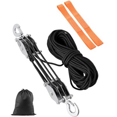 VEVOR Flaschenzug mit 2 T Bruchfestigkeit, 30 m, 5:1 Hubkraft, Hochleistungs-Seilzug mit 2 weichen Schlaufen, Metallrad-Lagerstruktur, Umlenkrolle Universalseilzug zum Heben schwerer Gegenstände VEVOR Flaschenzug mit 2 T Bruchfestigkeit, 30 m, 5:1 Hubkraft, Hochleistungs-Seilzug mit 2 weichen Schlaufen, Metallrad-Lagerstruktur, Umlenkrolle Universalseilzug zum Heben schwerer Gegenstände