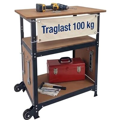 Relaxdays Werkbank, mit Rollen, HBT: 69,5x72,5x50 cm, höhenverstellbar, Werktisch mit Lochwand, Stahl & MDF, schwarz Relaxdays Werkbank, mit Rollen, HBT: 69,5x72,5x50 cm, höhenverstellbar, Werktisch mit Lochwand, Stahl & MDF, schwarz