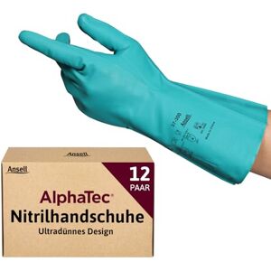 Ansell AlphaTec 37-300 Mehrzweckhandschuhe aus Nitril, Chemikalienschutz, Lebensmittel Geeignet, Wiederverwendbare Nitrilhandschuhe, Hausputz, Haushalt, Kochen, Grün, Größe L (12 Paar) Ansell AlphaTec 37-300 Mehrzweckhandschuhe aus Nitril, Chemikalienschutz, Lebensmittel Geeignet, Wiederverwendbare Nitrilhandschuhe, Hausputz, Haushalt, Kochen, Grün, Größe L (12 Paar)