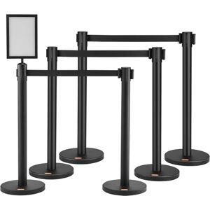 VEVOR Personenleitsystem Absperrband Absperrständer 6-teilig, 2 m x 48 mm Schwarzer Einziehbarer Gürtel, Personenleitsystem Absperrpfosten mit Schildern für Flughäfen, Messen, Wettkampforte usw. VEVOR Personenleitsystem Absperrband Absperrständer 6-teilig, 2 m x 48 mm Schwarzer Einziehbarer Gürtel, Personenleitsystem Absperrpfosten mit Schildern für Flughäfen, Messen, Wettkampforte usw.