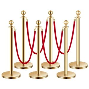 VEVOR Absperrpfosten Absperrung (6 Stk.) zur Steuerung von Menschenmengen mit 4 roten Samtseilen (1,5 m lang), Absperrständer aus Edelstahl mit nachfüllbarem Sockel für Ausstellungen Golden VEVOR Absperrpfosten Absperrung (6 Stk.) zur Steuerung von Menschenmengen mit 4 roten Samtseilen (1,5 m lang), Absperrständer aus Edelstahl mit nachfüllbarem Sockel für Ausstellungen Golden