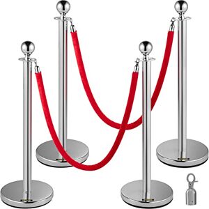VEVOR Edelstahl Absperrpfosten Seil Abgrenzungsständer Kugelkopf 2 Rote Samtseile Silberne Säule 4 Packung Crowd Control Barriers VEVOR Edelstahl Absperrpfosten Seil Abgrenzungsständer Kugelkopf 2 Rote Samtseile Silberne Säule 4 Packung Crowd Control Barriers