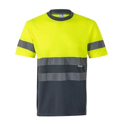 VELILLA 305506 Zweifarbiges technisches T-Shirt mit hoher Sichtbarkeit, Grau und Neongelb, L VELILLA 305506 Zweifarbiges technisches T-Shirt mit hoher Sichtbarkeit, Grau und Neongelb, L