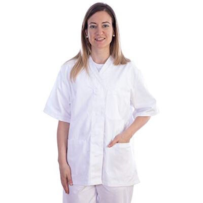 GIMA Kasack aus Baumwolle und Polyester, Krankenhausuniform, weiße Farbe, V-Ausschnitt, Halbärmel, 5 Druckknöpfe, für Damen, M-Größe, für Ärzte, Tierärzte, Krankenpfleger und Gesundheitspersonal GIMA Kasack aus Baumwolle und Polyester, Krankenhausuniform, weiße Farbe, V-Ausschnitt, Halbärmel, 5 Druckknöpfe, für Damen, M-Größe, für Ärzte, Tierärzte, Krankenpfleger und Gesundheitspersonal