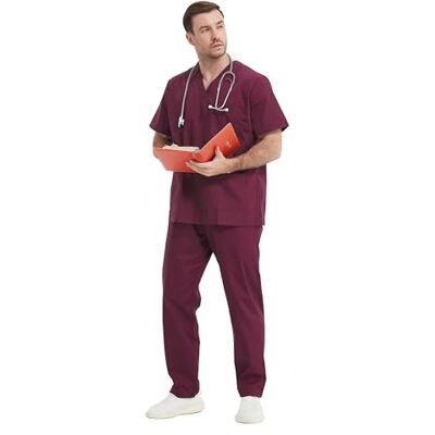 MISEMIYA Unisex-Schrubb-Set Medizinische Uniform mit Oberteil und Hose ref.6801-6802 Large, Granat 68 MISEMIYA Unisex-Schrubb-Set Medizinische Uniform mit Oberteil und Hose ref.6801-6802 Large, Granat 68