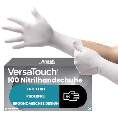 Ansell VersaTouch 92-205 Latexfreie Einweghandschuhe, Lebensmittel Handschuhe Puderfrei, Einmalhandschuhe Weiß, Chemikalien-Schutzhandschuhe, Nitrilhandschuhe M (100 Stück) Ansell VersaTouch 92-205 Latexfreie Einweghandschuhe, Lebensmittel Handschuhe Puderfrei, Einmalhandschuhe Weiß, Chemikalien-Schutzhandschuhe, Nitrilhandschuhe M (100 Stück)