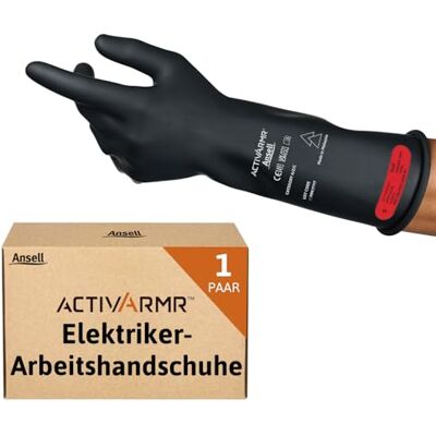 Ansell ActivArmr Elektriker-Schutzhandschuhe, Elektroschutz Klass 0 (1000V), Elektrisch Isolierende Gummihandschuhe, Professionelle Arbeitshandschuhe 36cm, Schwarz, Größe L (1 Paar) Ansell ActivArmr Elektriker-Schutzhandschuhe, Elektroschutz Klass 0 (1000V), Elektrisch Isolierende Gummihandschuhe, Professionelle Arbeitshandschuhe 36cm, Schwarz, Größe L (1 Paar)