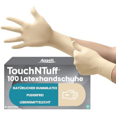 Ansell TouchNTuff 69-318 Latex Einweghandschuhe Puderfrei, Professionelle Schutzhandschuhe mit Texturierte Fingerspitzen, Lebensmittel Einmalhandschuhe, Weiß, Größe L (100 Handschuhe) Ansell TouchNTuff 69-318 Latex Einweghandschuhe Puderfrei, Professionelle Schutzhandschuhe mit Texturierte Fingerspitzen, Lebensmittel Einmalhandschuhe, Weiß, Größe L (100 Handschuhe)